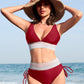 Chic High Waisted Tummy Control Color Block Bikini Set for Women