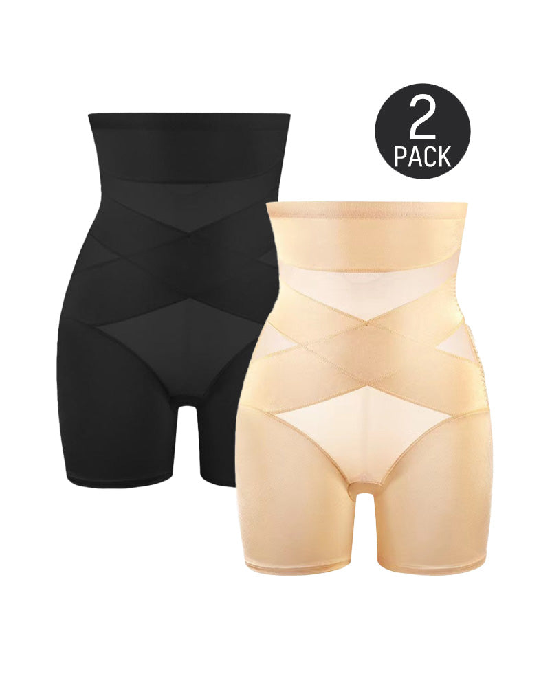 SheCurve High Waist Cross Compression Mid-Thigh Shaping Shorts 2-Pack
