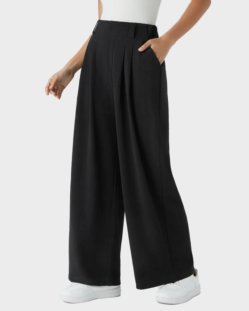 Cozy High Waisted Waffle Knit Wide Leg Pants with Functional Pockets