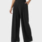 Cozy High Waisted Waffle Knit Wide Leg Pants with Functional Pockets