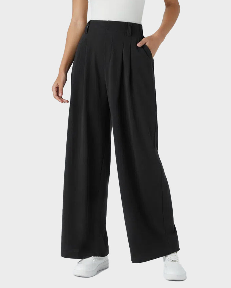Cozy High Waisted Waffle Knit Wide Leg Pants with Functional Pockets