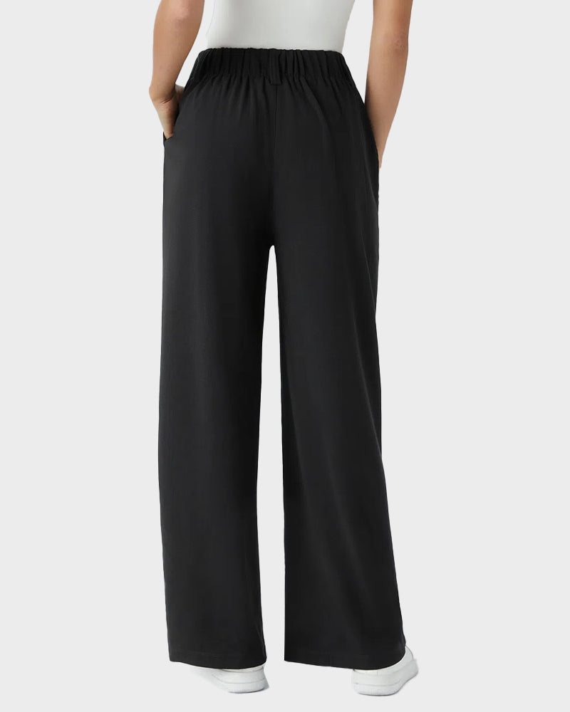 Cozy High Waisted Waffle Knit Wide Leg Pants with Functional Pockets