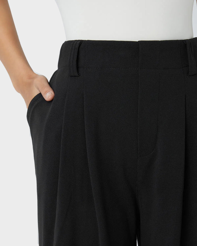 Cozy High Waisted Waffle Knit Wide Leg Pants with Functional Pockets