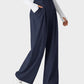 Cozy High Waisted Waffle Knit Wide Leg Pants with Functional Pockets