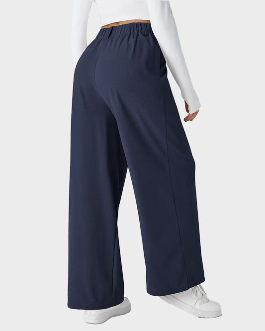 Cozy High Waisted Waffle Knit Wide Leg Pants with Functional Pockets
