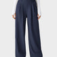 Cozy High Waisted Waffle Knit Wide Leg Pants with Functional Pockets