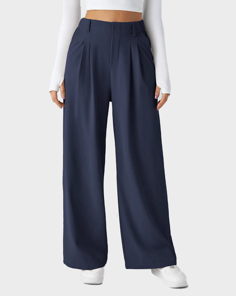 Cozy High Waisted Waffle Knit Wide Leg Pants with Functional Pockets