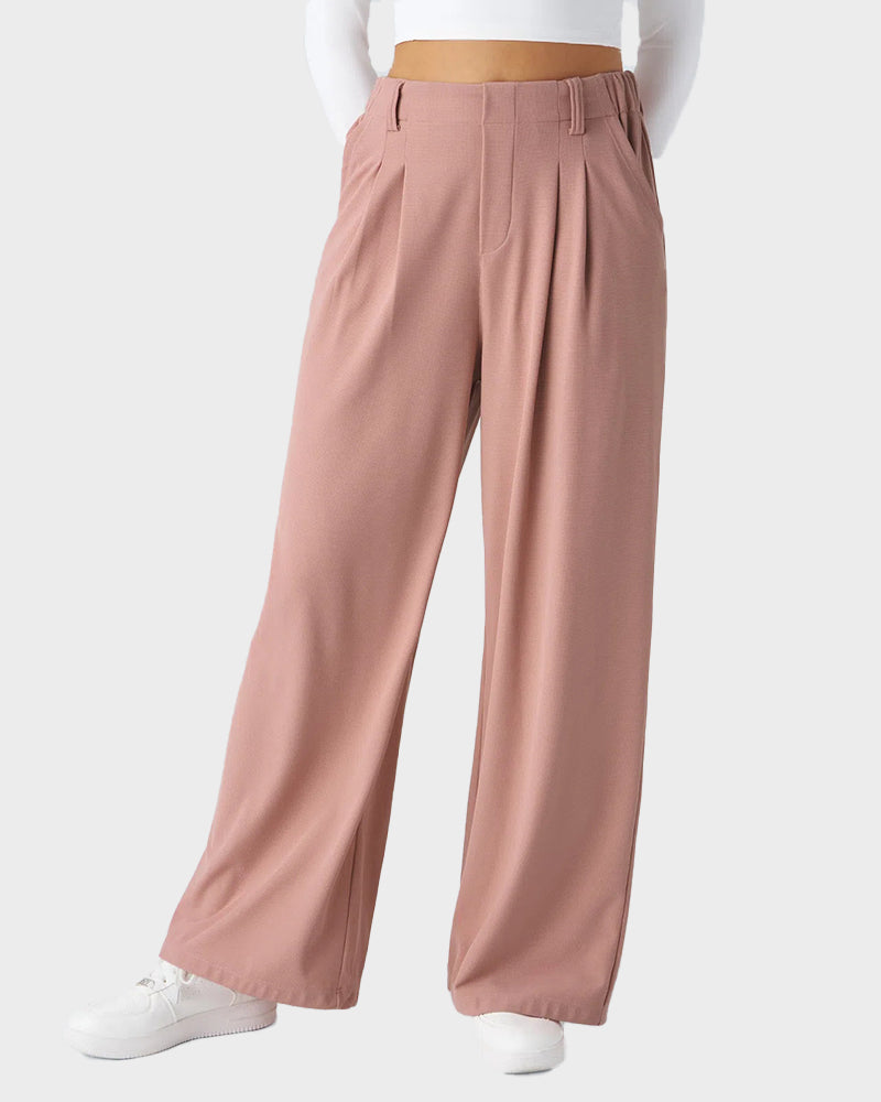 Cozy High Waisted Waffle Knit Wide Leg Pants with Functional Pockets