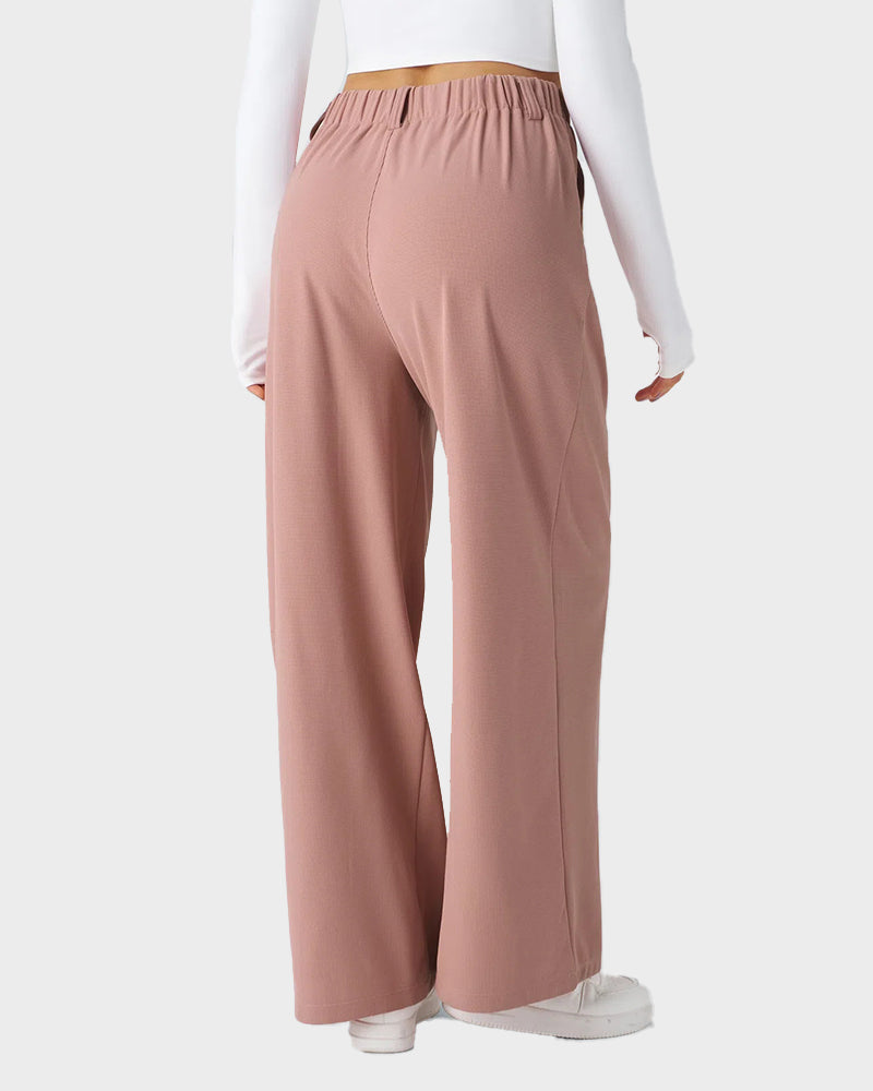 Cozy High Waisted Waffle Knit Wide Leg Pants with Functional Pockets