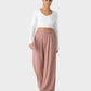 Cozy High Waisted Waffle Knit Wide Leg Pants with Functional Pockets