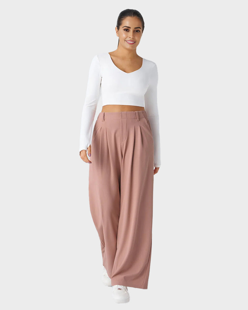 Cozy High Waisted Waffle Knit Wide Leg Pants with Functional Pockets