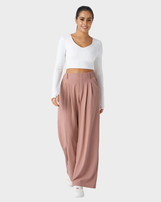 Cozy High Waisted Waffle Knit Wide Leg Pants with Functional Pockets