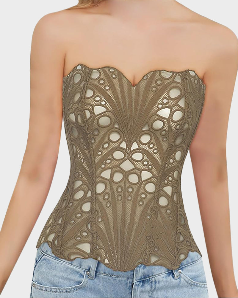 Chic Lace-Up Tummy Control Corset Top for Women - Adjustable Shaping Fashion