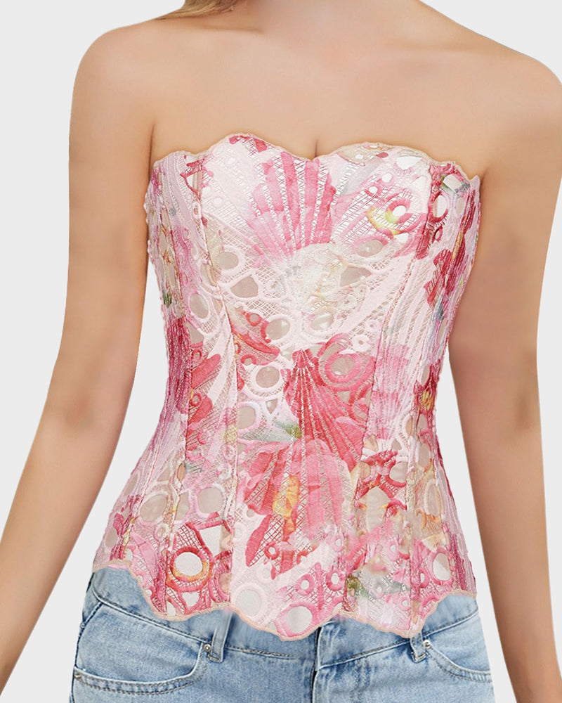 Chic Lace-Up Tummy Control Corset Top for Women - Adjustable Shaping Fashion