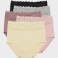 Soft Breathable High-Waist Cotton Hipster Panties, Lace Trim 5-Pack