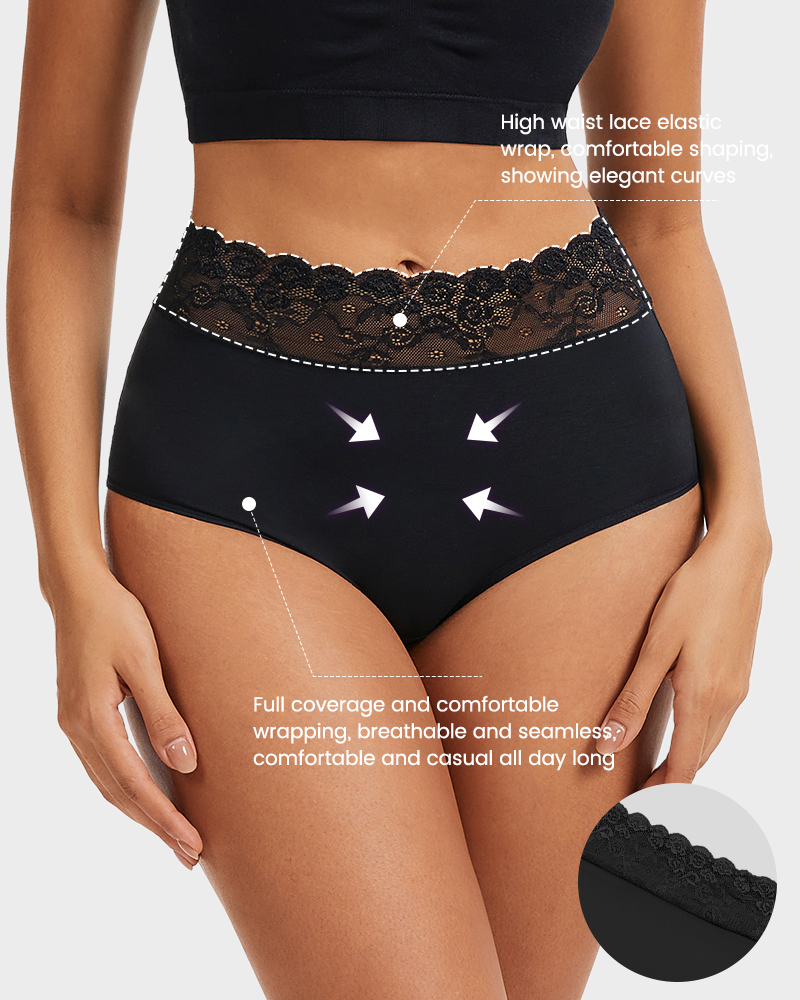 Soft Breathable High-Waist Cotton Hipster Panties, Lace Trim 5-Pack