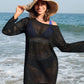 Elegant Long Sleeve Crochet Knit Beach Swim Cover-Up Dress - Sheer & Stylish
