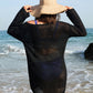 Elegant Long Sleeve Crochet Knit Beach Swim Cover-Up Dress - Sheer & Stylish