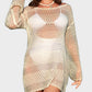 Elegant Long Sleeve Crochet Knit Beach Swim Cover-Up Dress - Sheer & Stylish