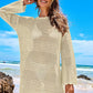 Elegant Long Sleeve Crochet Knit Beach Swim Cover-Up Dress - Sheer & Stylish