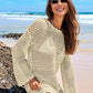 Elegant Long Sleeve Crochet Knit Beach Swim Cover-Up Dress - Sheer & Stylish