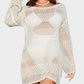 Elegant Long Sleeve Crochet Knit Beach Swim Cover-Up Dress - Sheer & Stylish
