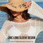 Elegant Long Sleeve Crochet Knit Beach Swim Cover-Up Dress - Sheer & Stylish
