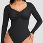 Sleek Long-Sleeve Shaping Bodysuit: Tummy Control, Soft, Versatile Diamond Neckline