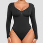 Sleek Long-Sleeve Shaping Bodysuit: Tummy Control, Soft, Versatile Diamond Neckline