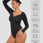 Sleek Long-Sleeve Shaping Bodysuit: Tummy Control, Soft, Versatile Diamond Neckline
