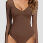 Sleek Long-Sleeve Shaping Bodysuit: Tummy Control, Soft, Versatile Diamond Neckline