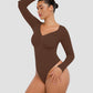 Sleek Long-Sleeve Shaping Bodysuit: Tummy Control, Soft, Versatile Diamond Neckline