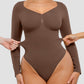Sleek Long-Sleeve Shaping Bodysuit: Tummy Control, Soft, Versatile Diamond Neckline