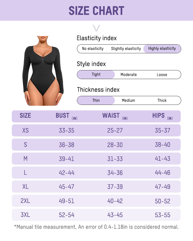 Sleek Long-Sleeve Shaping Bodysuit: Tummy Control, Soft, Versatile Diamond Neckline