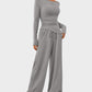 Comfortable Chic Asymmetrical Long Sleeve Top Wide Leg Pants Lounge Set