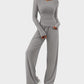 Comfortable Chic Asymmetrical Long Sleeve Top Wide Leg Pants Lounge Set