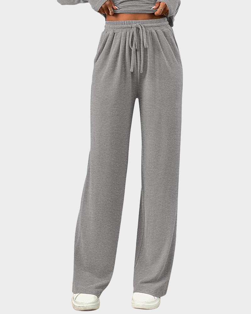 Comfortable Chic Asymmetrical Long Sleeve Top Wide Leg Pants Lounge Set
