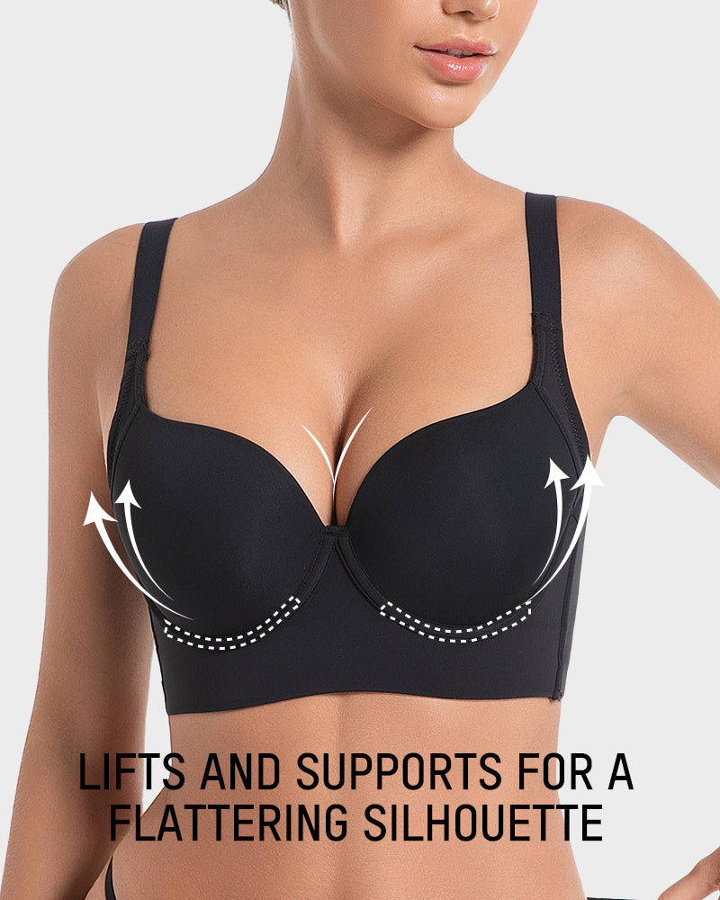 Ultra-Light Back-Smoothing Longline Underwire Push-Up Bra for Everyday Comfort