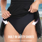 Flattering Mesh Skirt One-Piece Swimsuit with Built-in Bikini, Halter/Crew Neck