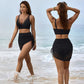 Stylish Mesh High-Waisted Tummy Control Bikini Swimsuit Set with Sarong Wrap
