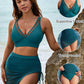 Stylish Mesh High-Waisted Tummy Control Bikini Swimsuit Set with Sarong Wrap