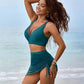 Stylish Mesh High-Waisted Tummy Control Bikini Swimsuit Set with Sarong Wrap