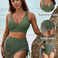 Stylish Mesh High-Waisted Tummy Control Bikini Swimsuit Set with Sarong Wrap