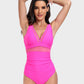 Elegant Mesh Tummy Control One-Piece Swimsuit with Deep V-Neck & Backless Design