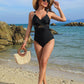Stylish Metallic Accent Mesh Panel One-Piece Swimsuit with Tummy Control Shaping