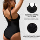 Stylish Metallic Accent Mesh Panel One-Piece Swimsuit with Tummy Control Shaping