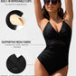 Stylish Metallic Accent Mesh Panel One-Piece Swimsuit with Tummy Control Shaping
