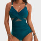 Stylish Metallic Accent Mesh Panel One-Piece Swimsuit with Tummy Control Shaping