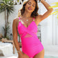 Stylish Metallic Accent Mesh Panel One-Piece Swimsuit with Tummy Control Shaping