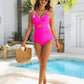 Stylish Metallic Accent Mesh Panel One-Piece Swimsuit with Tummy Control Shaping